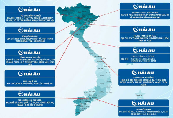 Hệ thống chi nhánh máy xúc lật cần dài Hải Âu